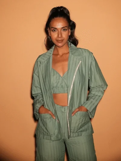Women's sage green pinstripe blazer